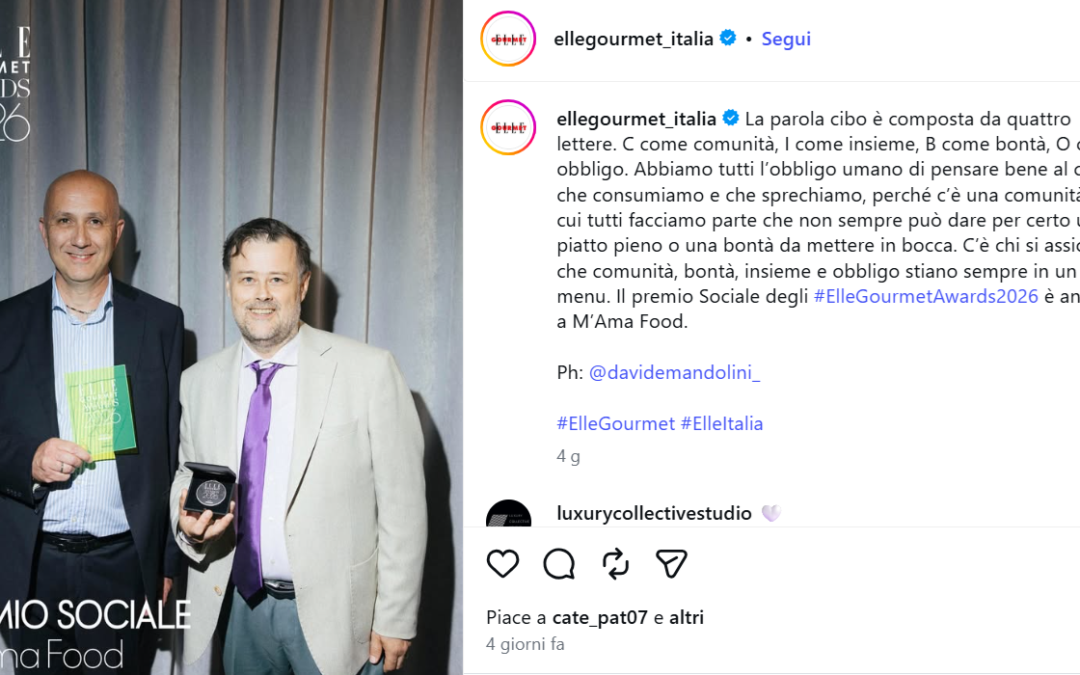 Elle Gourmet Awards 2026: premio sociale a M’ama Food